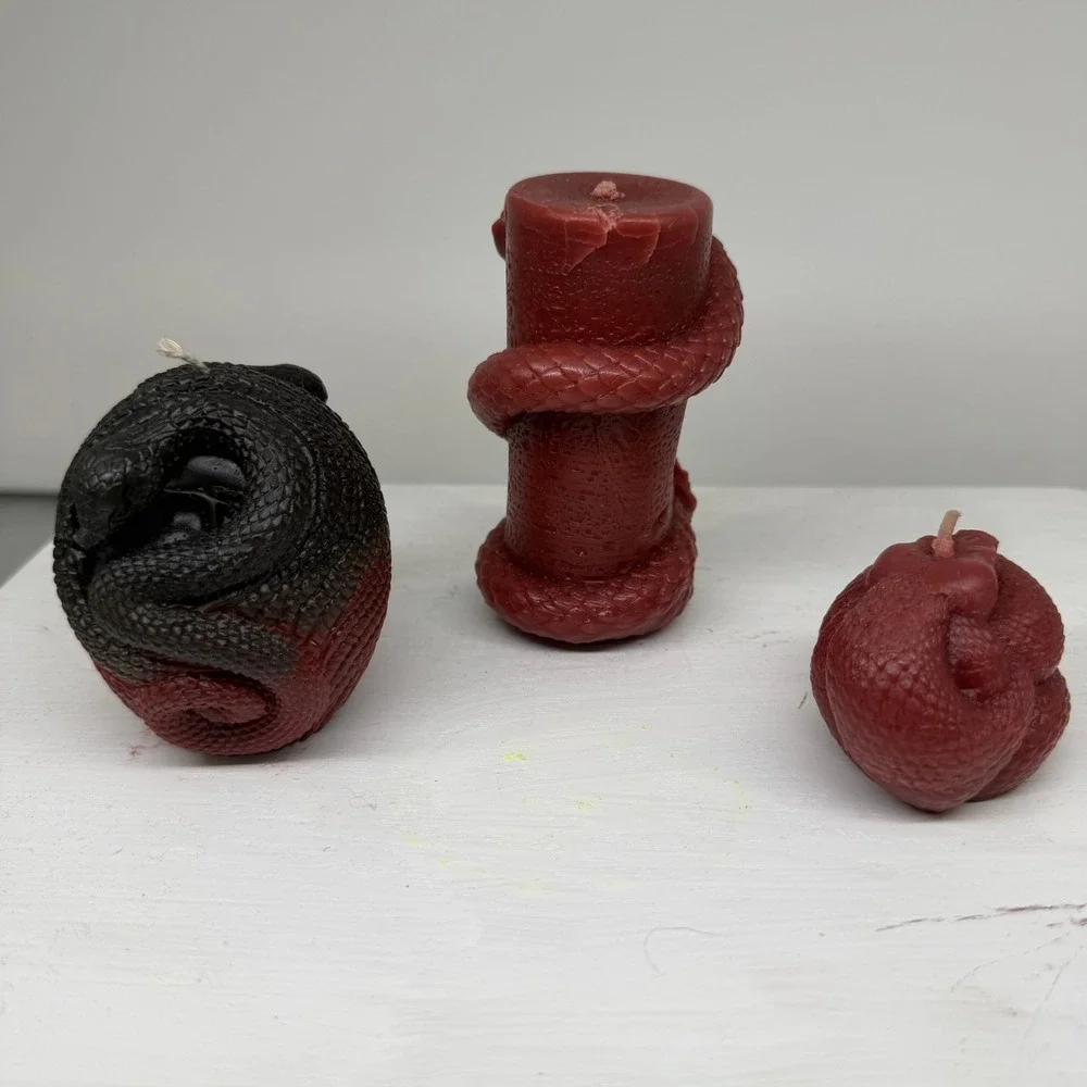 Soy Decorative Candle Set Burgundy Black Snake Skull Gothic Odditiy Witchy Decor